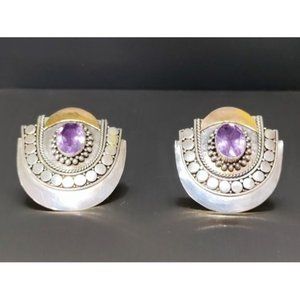 725 Elegant Gold Gemstone Amethyst Push Back Earrings Women's